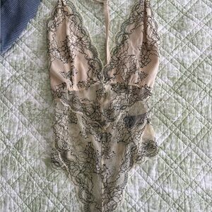 Astr Cream and Black Lace Bodysuit